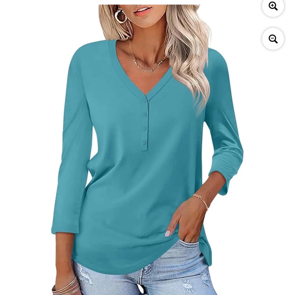 VDJ Autumn Button V-Neck 3/4 sleeve Soft Comfy Dressy Casual Top~Large~NEW